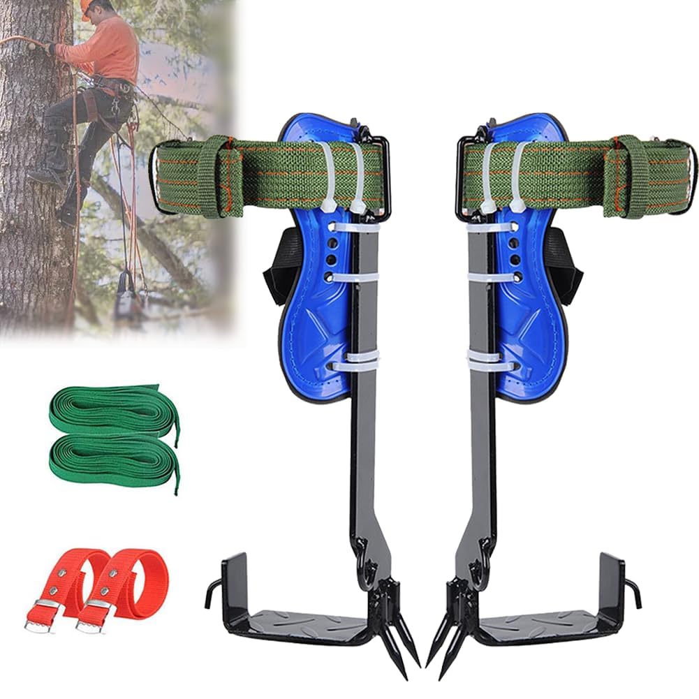 Garvee Set ramponi regolabili in acciaio per arrampicata su alberi - Portata 150kg - Due denti verticali - Perfetti per caccia, potatura, raccolta frutta e lavori su alberi e pali - Modello: due denti