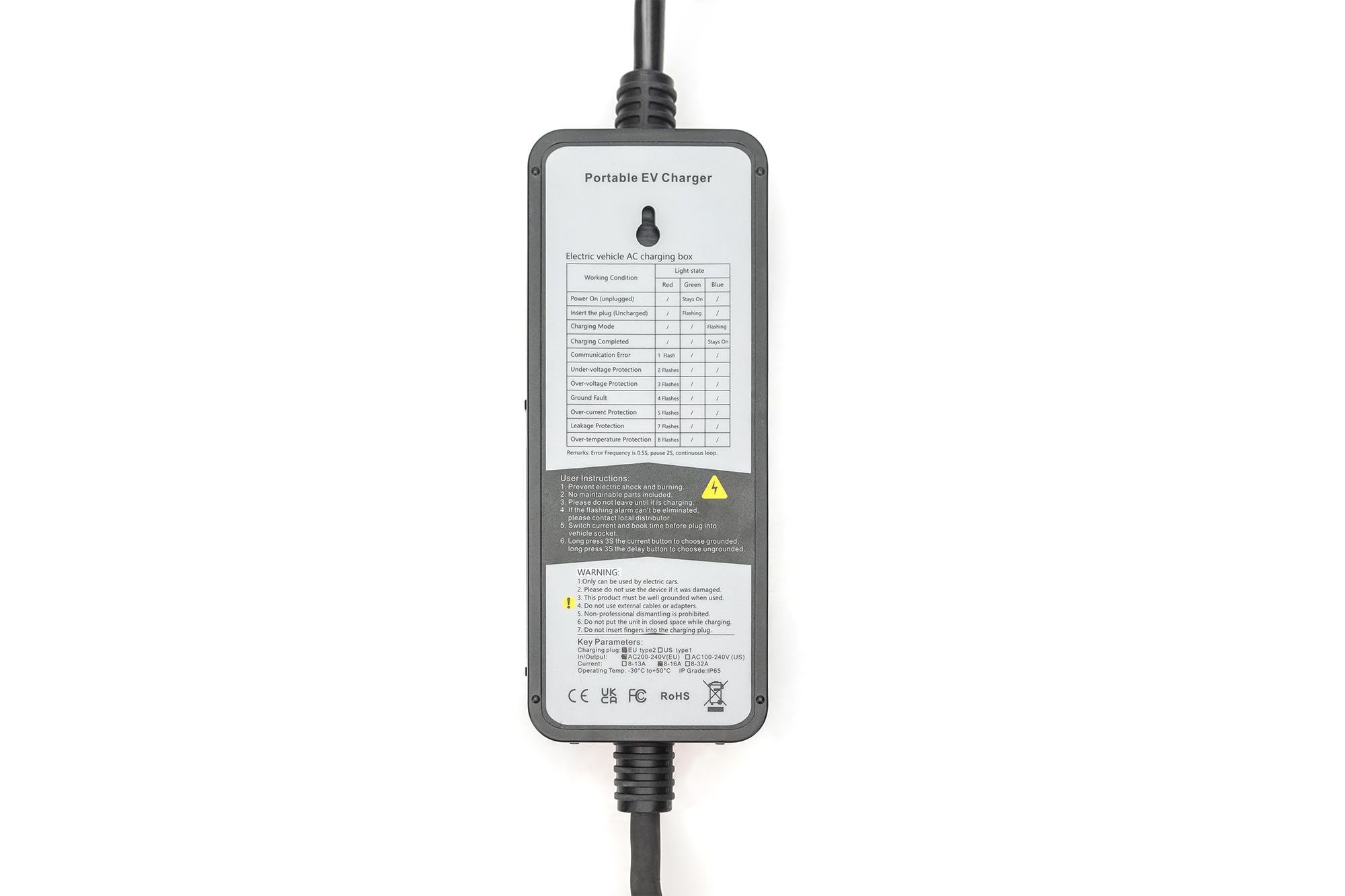 DIGITUS Ładowarka do pojazdów elektrycznych - 1 faza - Maks. regulowana moc ładowania 3,7 KW - Wtyczka typu 2 - Kabel ładujący 5 m - Tryb 2 - wyświetlacz LCD - Czarny