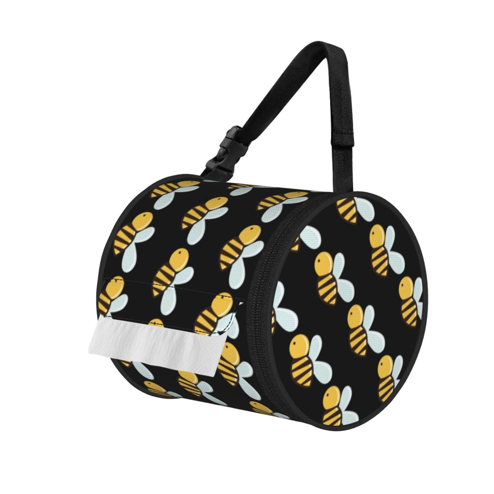Cartoon Bee Printed Roll Paper Carrier Bag, Foldable Oxford Cloth Tissue Case for Camping Hiking Backpack