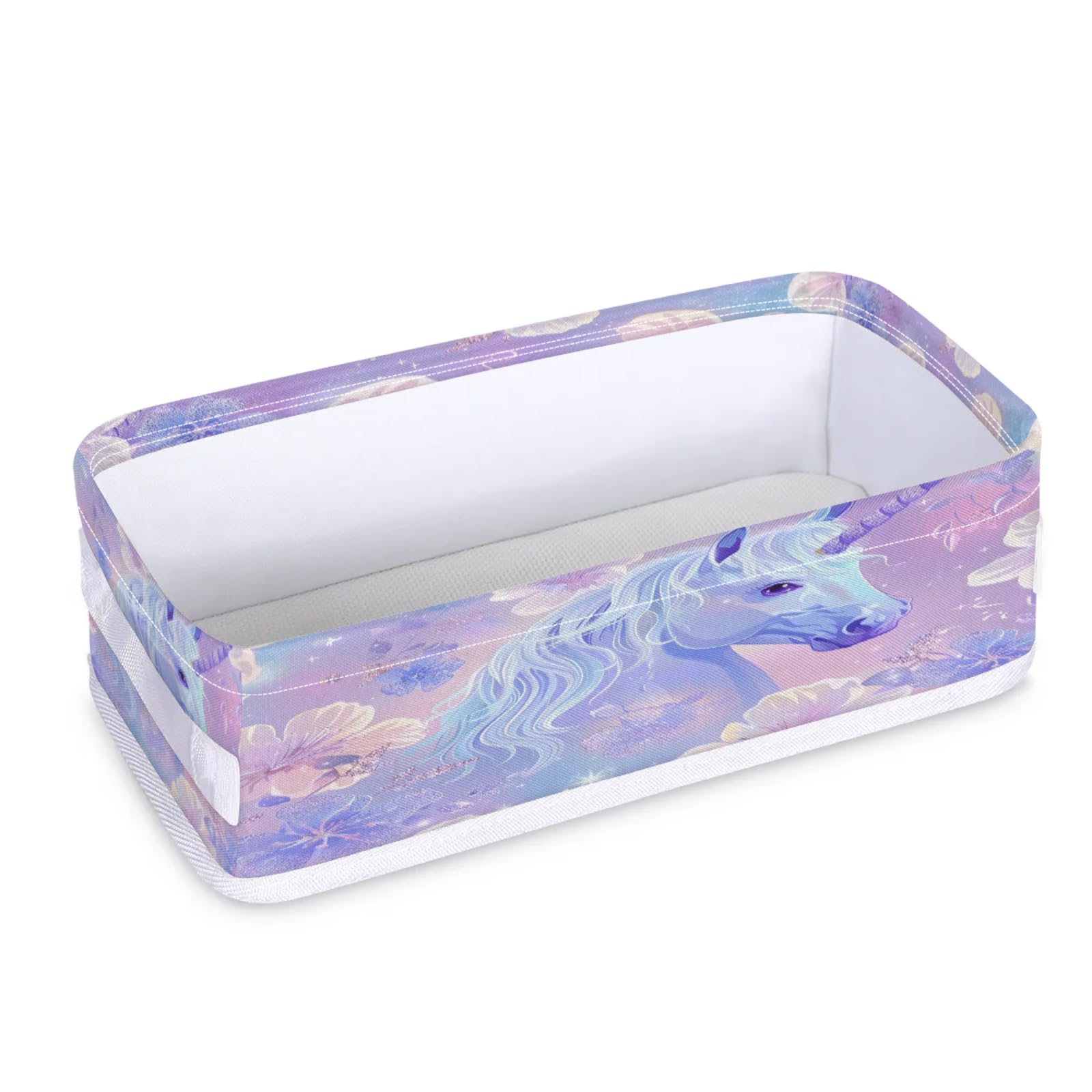 Tablerazzi Toilet Tank Topper Paper Basket with Handle, Purple Unicorn Bathroom Storage Basket for Organizing, Small Fabric Storage Bins for Bathroom Decor