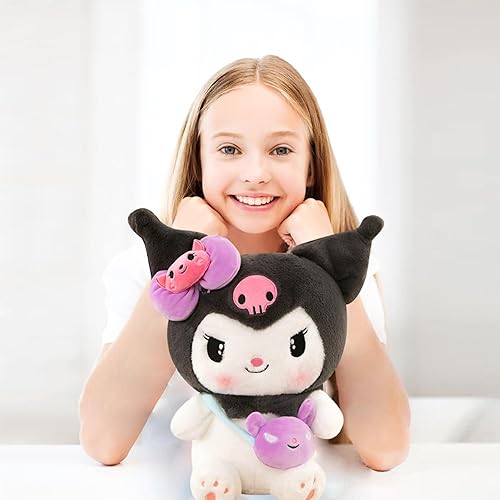 Miniatura 5 de Muñeca de peluche de anime de 15.7 pulgadas, adorable animal de peluche, lindo juguete de peluche suave, regalo de cumpleaños para niños (Kuro)
