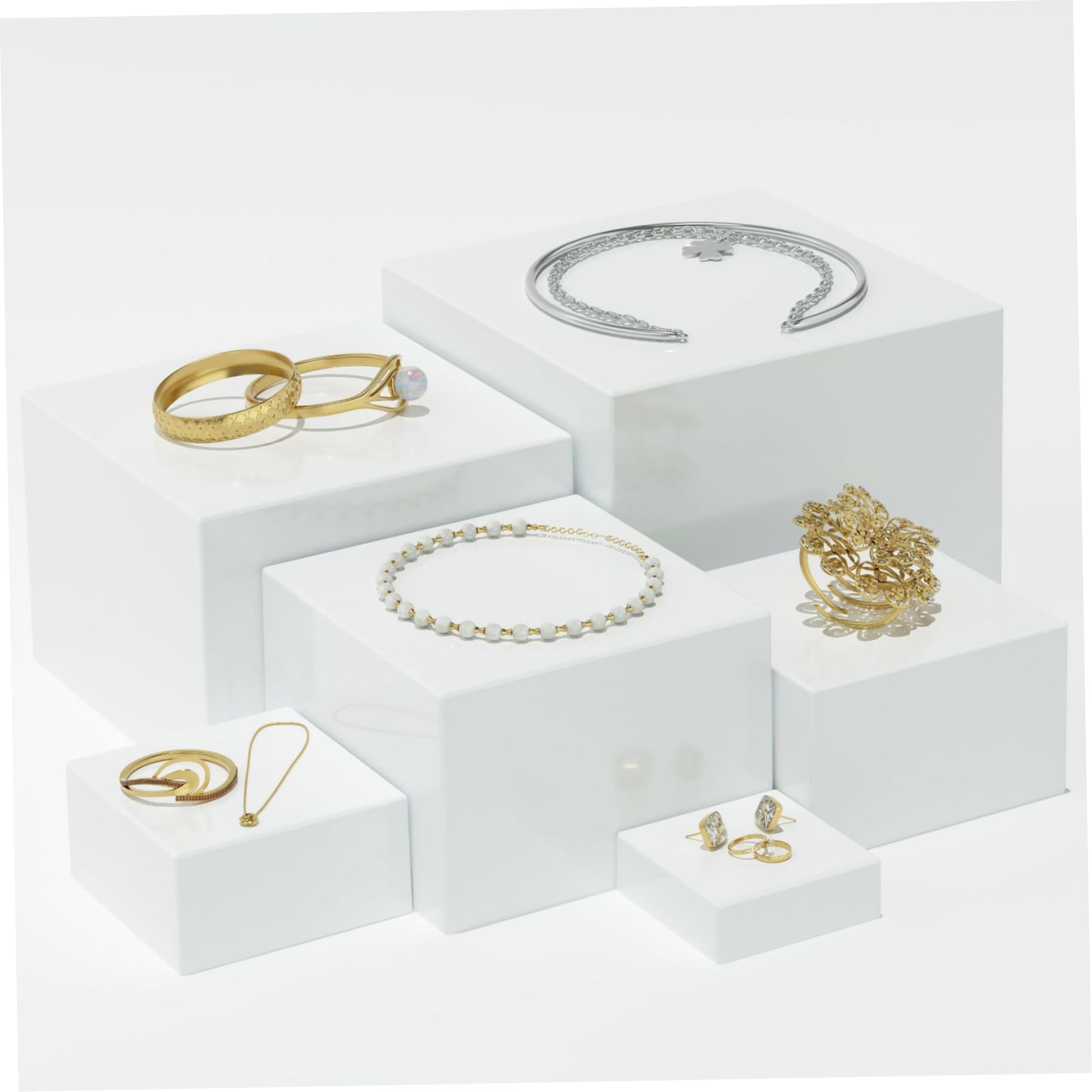 6 pezzi/set di riser a buffet, riser alimentari acrilici bianchi per tavolo a buffet, display da tavolo da dessert per alimenti riutilizzabili set per la catering di gioielli da dessert, 6 dimensioni