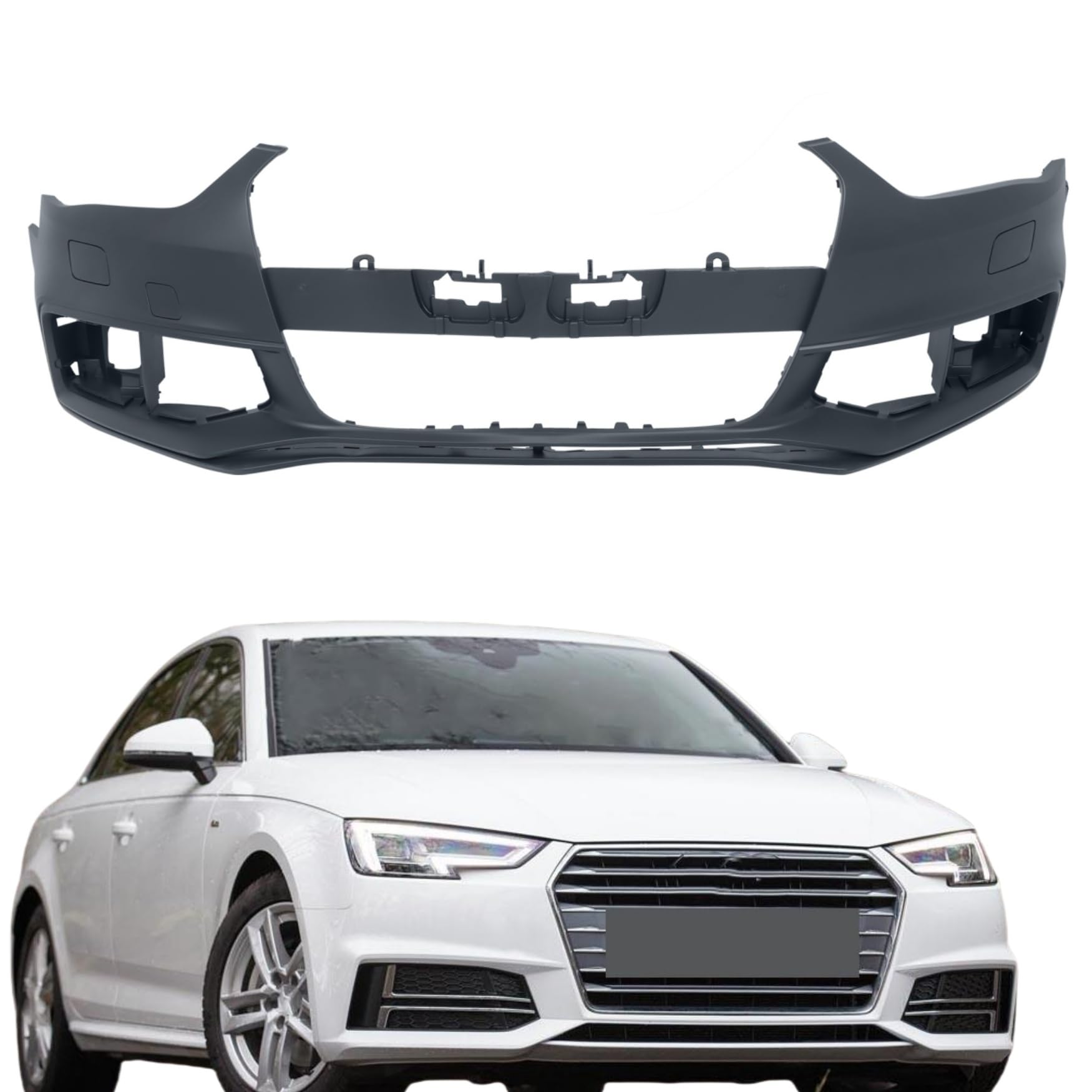 WFLNHB Plastic Front Bumper Cover without Parking Assist Holes Primered Replacement for A4 S4 2013-2016 8K0807065EGRU