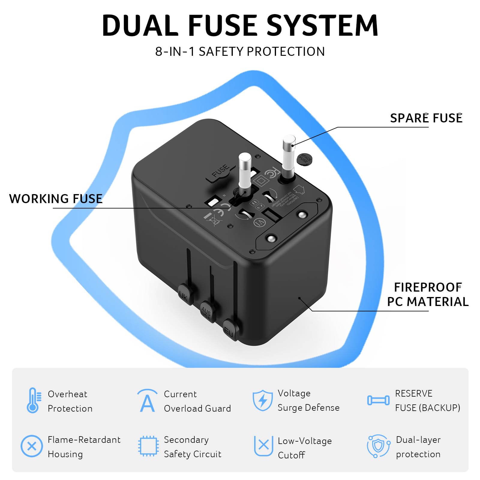 Acer 70W GaN Universal Travel Plug Adapter - International Power Adapter with 3 USB C 1 USB A — view 8