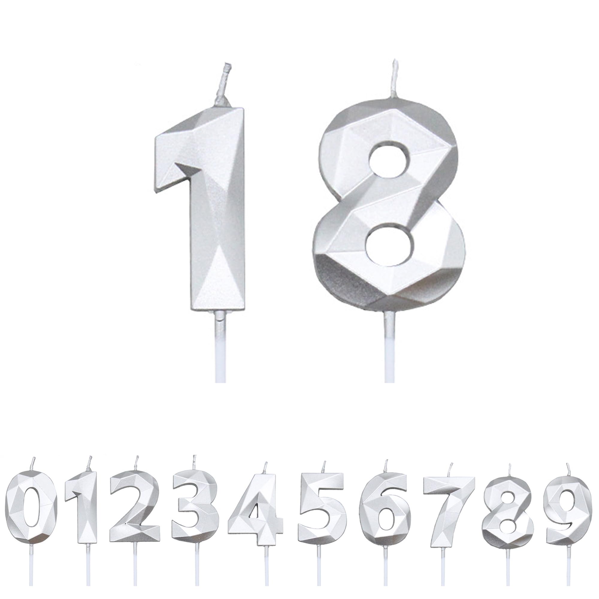 Fuzvol Silver Birthday Cake Candles, Number 18 Candle,Cake Topper Decorations
