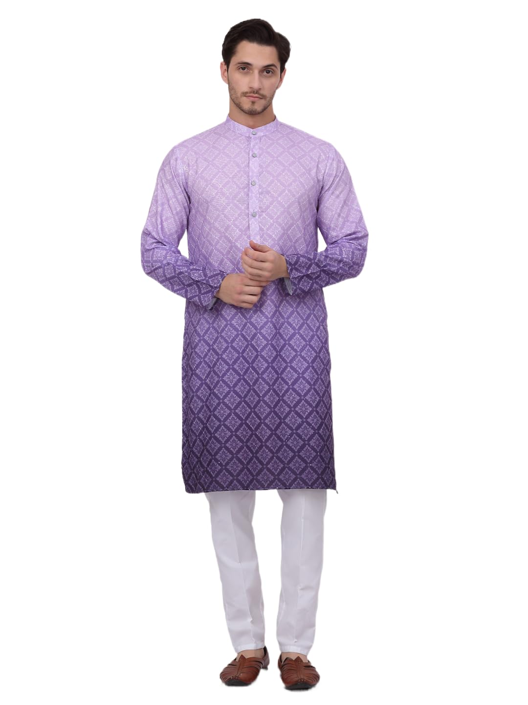 jompers Thread Work & Sequin Embellished Printed Kurta Set for Men-picture-11