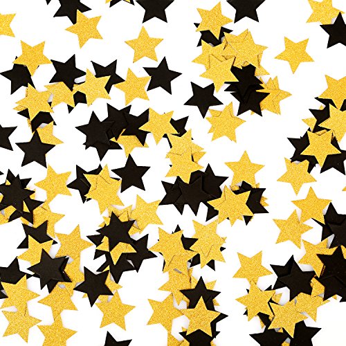 Image of MOWO Gold and Black Star Confetti Table Decoration, 1.2'', 200pc | 200pc, Wedding Party Decor, Table Decor