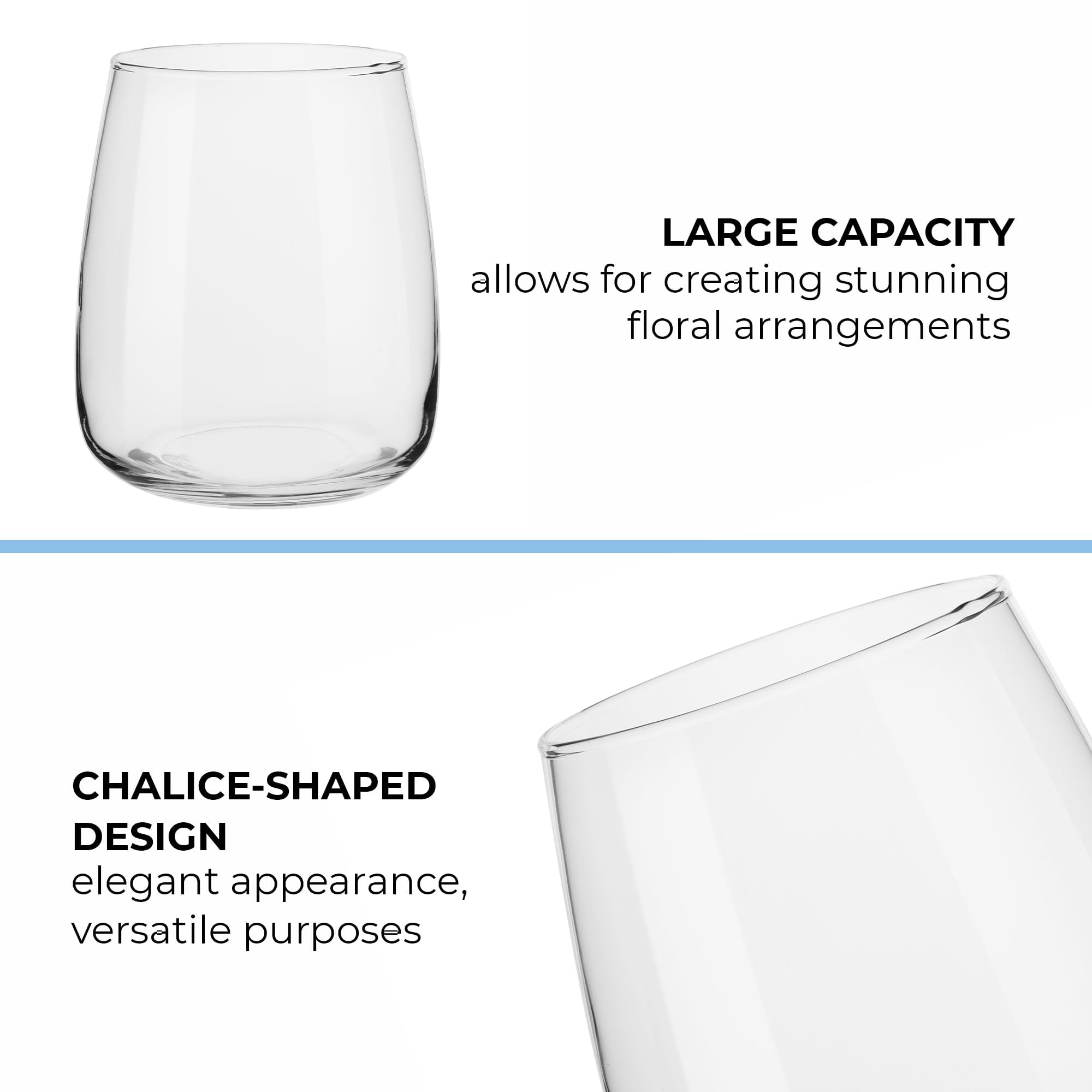 TREND FOR HOME Vaso Grande da Interno A: 22.7 cm Vetro Trasparente Rotondo per Pampas per Rose Tulipani Decorazioni Matrimonio Fiori, Ø 19 cm, 5090 ml, Zinnia
