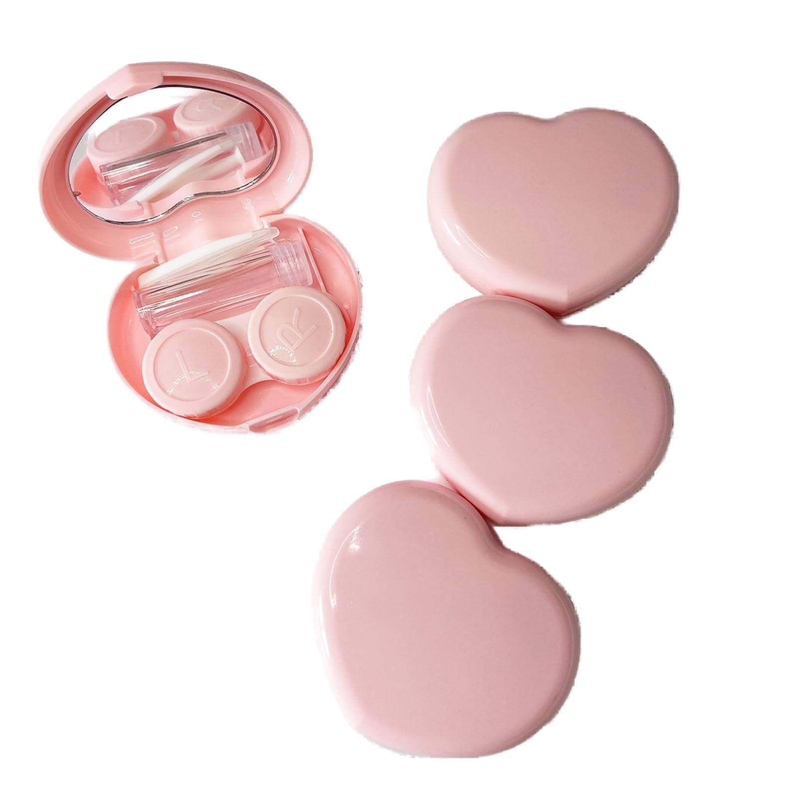 4 Packs Heart Shape Contact Lens Cases Travel Eye Contacts Case Box Holder Portable Contact Lenses Tweezers Remover