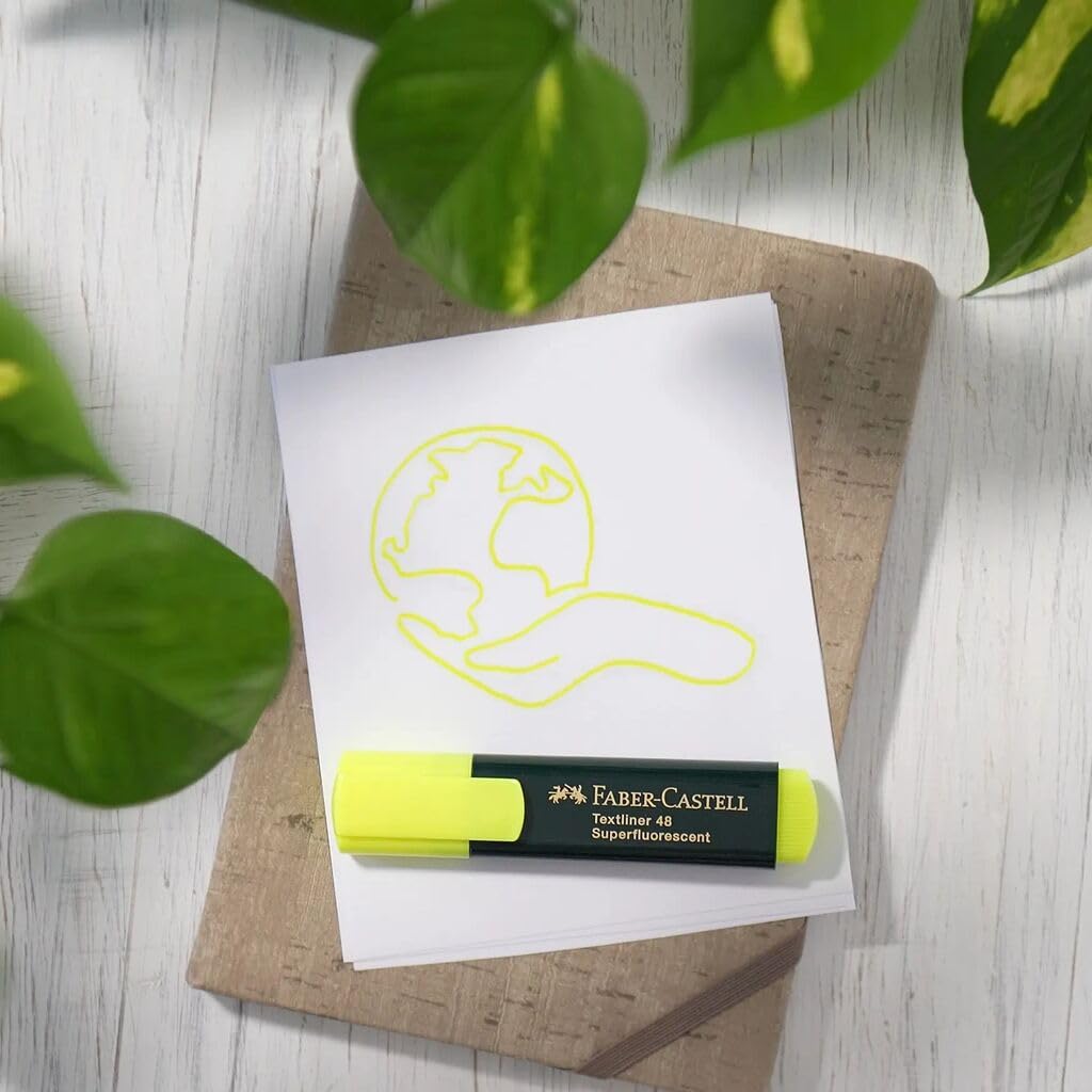 Faber-Castell Triangular Textliner Highlighter - Pack Of 10, Yellow, Medium Tip With 3 Line Widths (1, 2, 5mm)