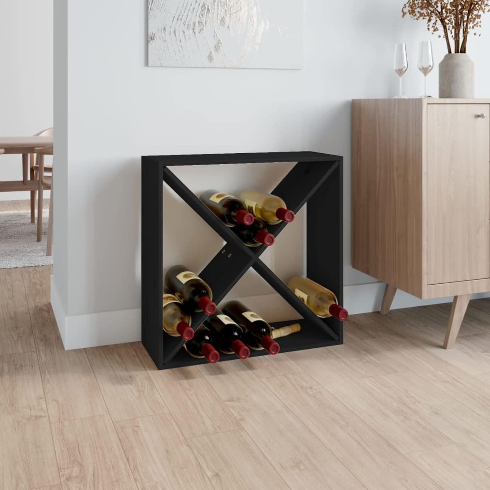 Tidyard Botellero Armario Botellero Botellero de Vino Soporte de Botellas de Pie Botellero Vertical para Cocina Bar Salón Estante para Botellas Madera Maciza de Pino Negro 62x25x62 cm