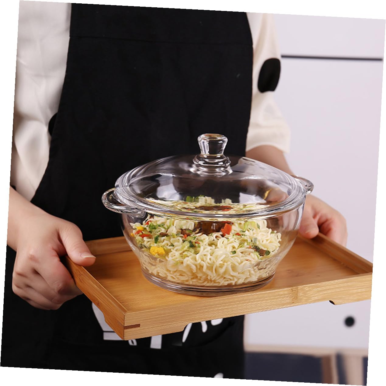 Hohopeti Hausherd Glas Schmortopf 1,5 L mit Deckel und Doppelgriff Hitzebeständig für Babybrei und Milch im Einfachen Design