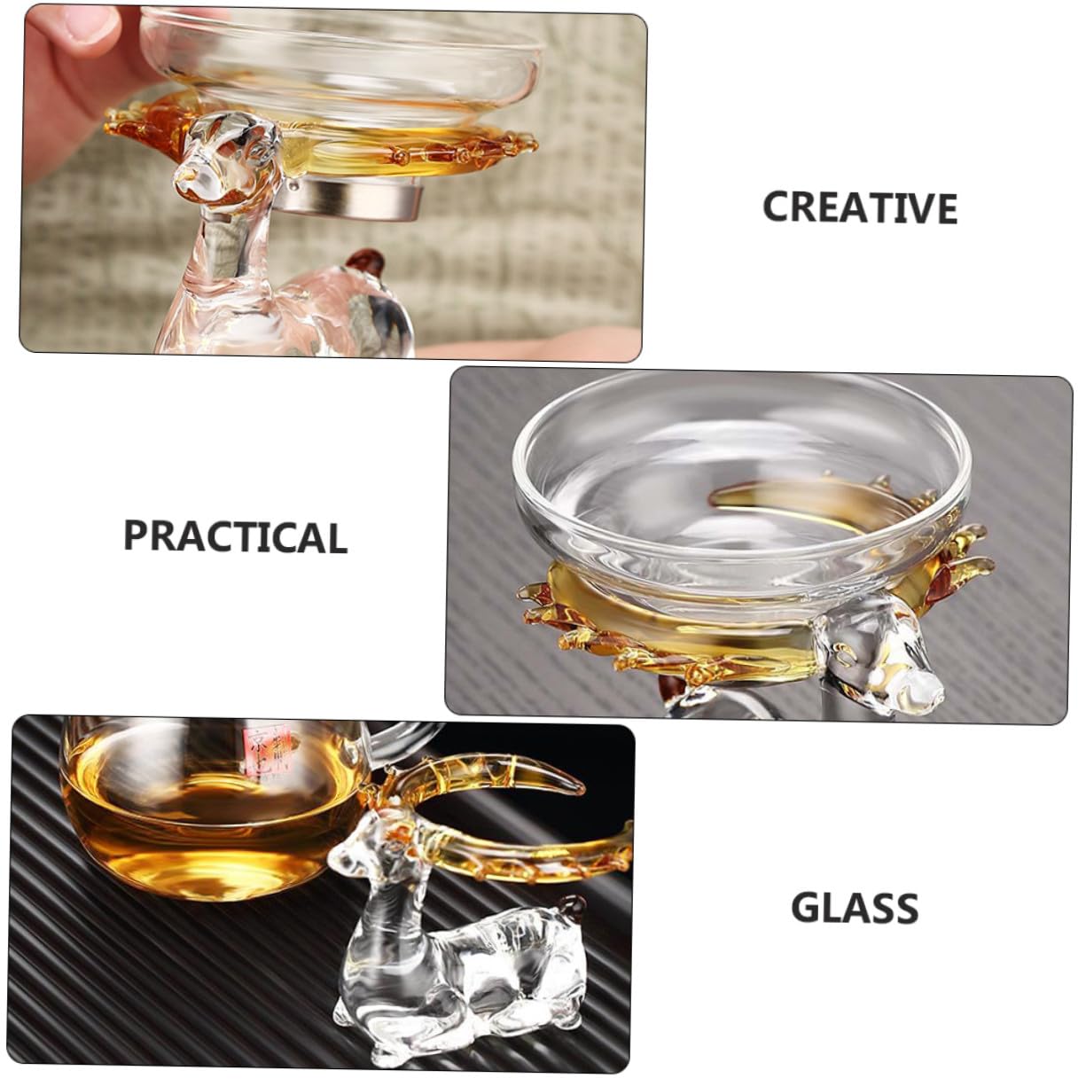 Filtro De Té De Vidrio Transparente Diseño De Ciervo Colador Creativo Resistente Al Calor Herramienta Para Filtrar Té Casero Set