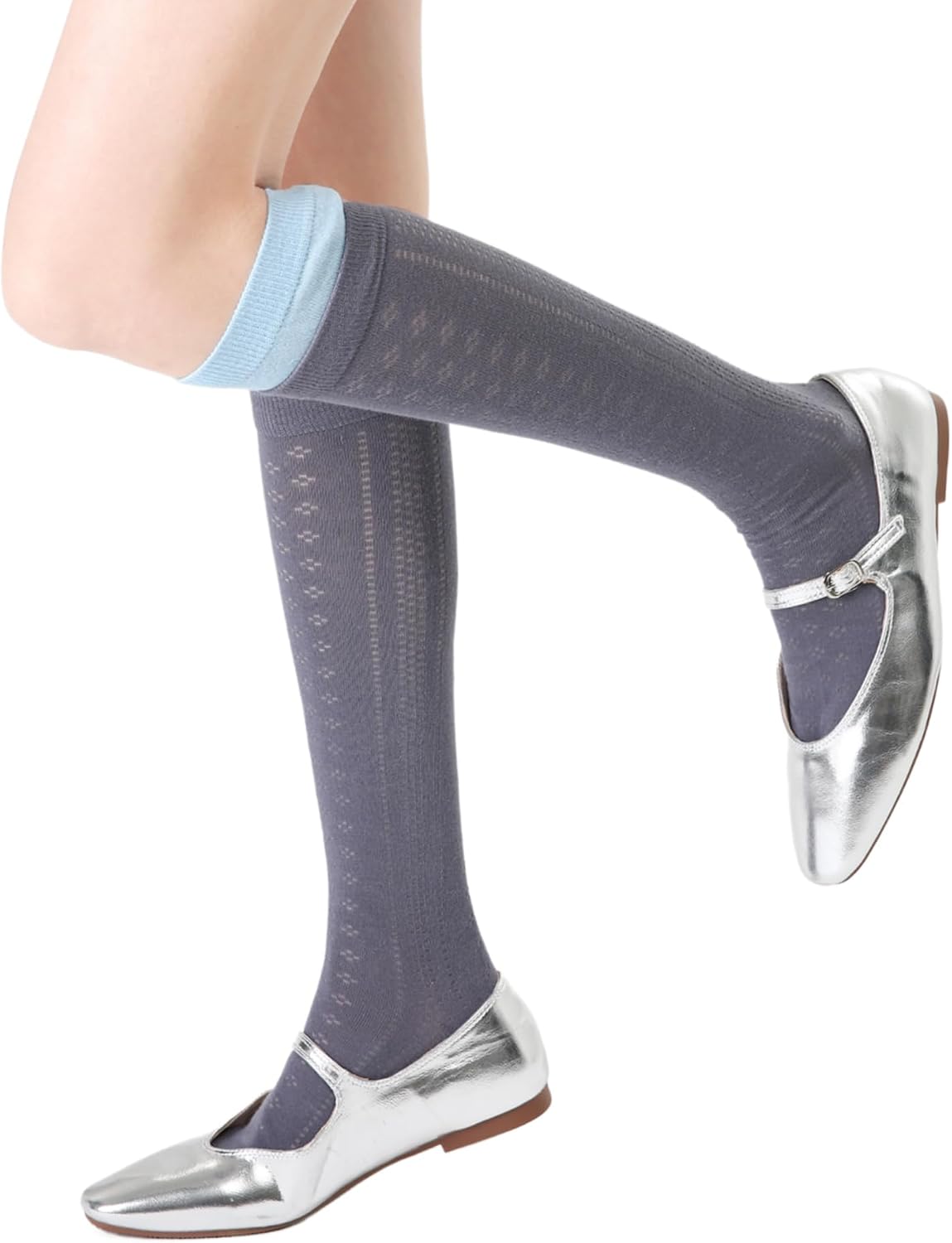 Women's Retro Casual Floral Hollow Knee High Socks Vintage Chic Calf Socks with Breathable Cutout Design