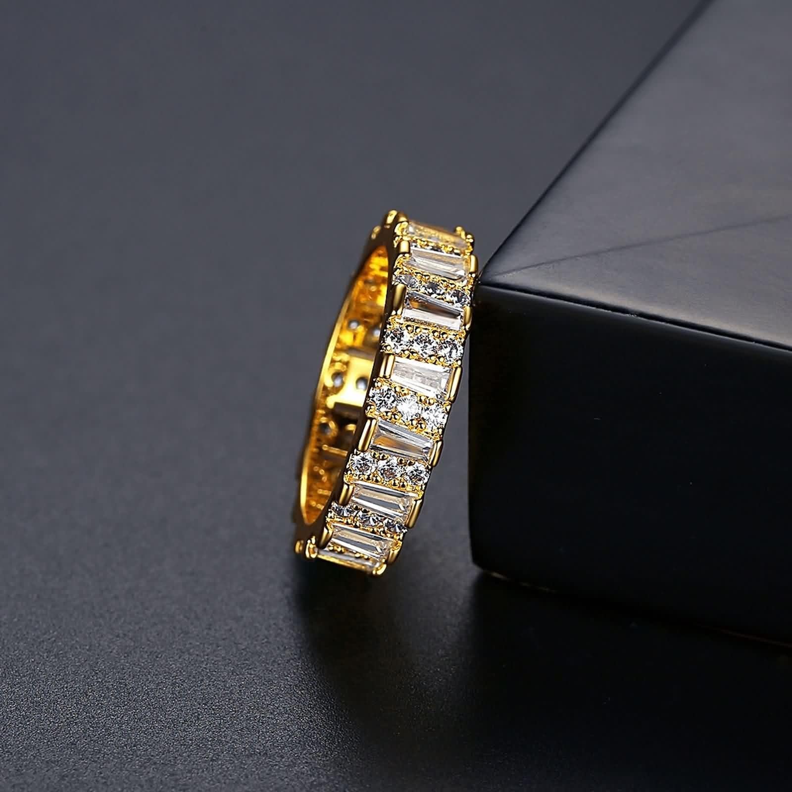 14 Karat Gelbgold Damenringe Moissanit Weiß, Rings Rechteck