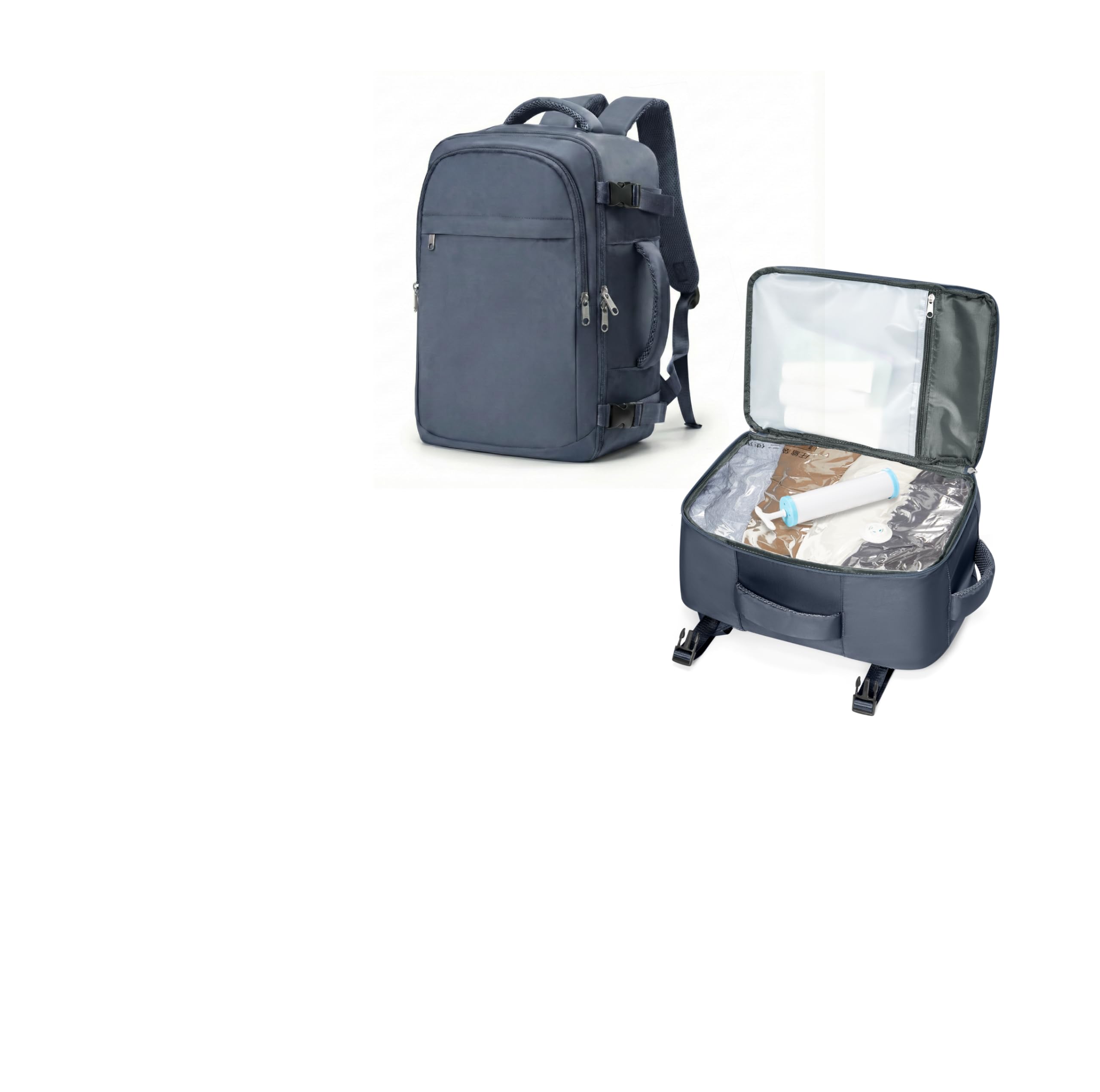 Bagage Cabine 40x30x20 sous Vide Sac a Dos Voyage Cabine Avion pour Ryanair | Sac Valise Cabine 40x30x20 avec Sac de Compression sous Vide & Pompe Manuelle Bagage à Main Imperméable -Bleu Saphir