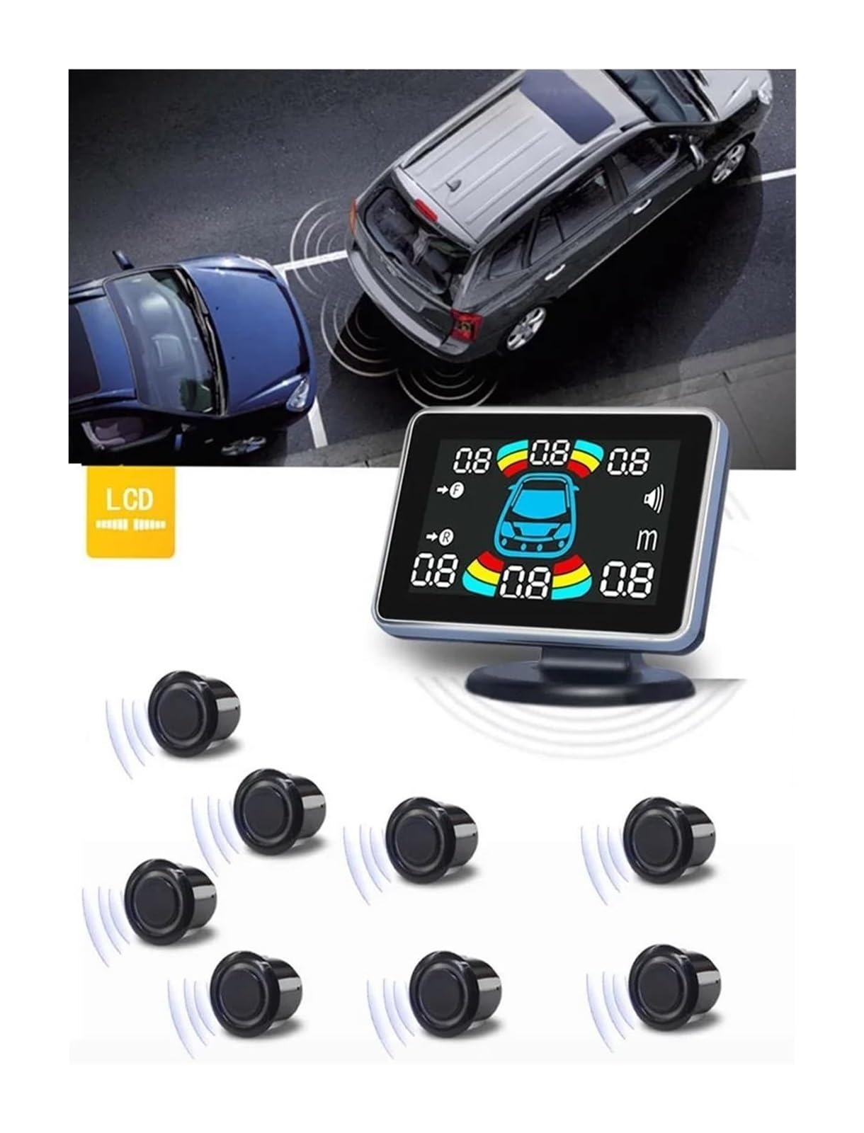 Radar Retromarcia Posteriore Per Auto 8 Sensori Parcheggio Rilevatore Elettronico Per Kit Assistenza Alla Cicalino Sensori Parcheggio Auto(Nero)