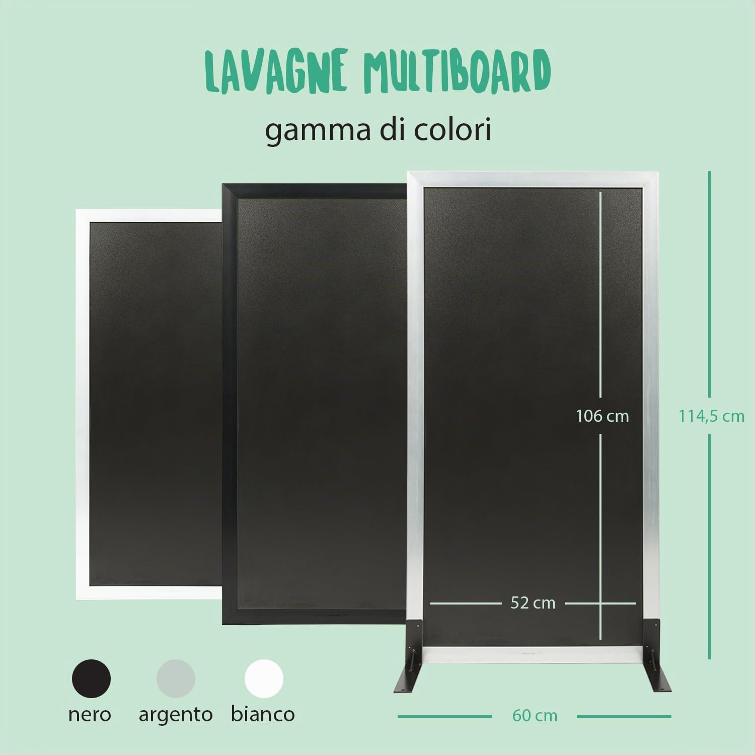 SECURIT - Lavagna Da Terra Multiboard - Per Pennarelli A Gesso Liquido- Per Caffè, Ristoranti, Bar, Negozi- 60x114,5 cm - Colore Acciaio
