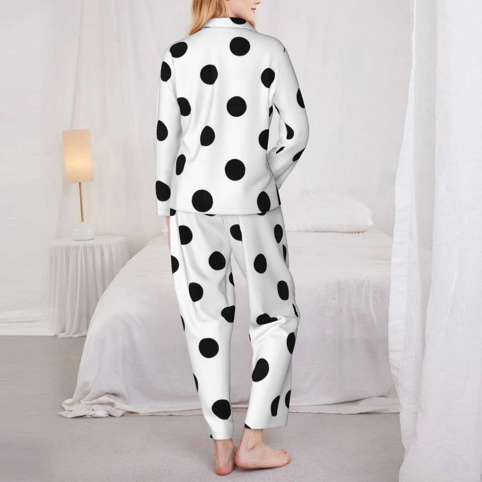 Pigiama da donna a maniche lunghe con stampa a pois morbido set da notte in due pezzi biancheria da notte giorno downtime