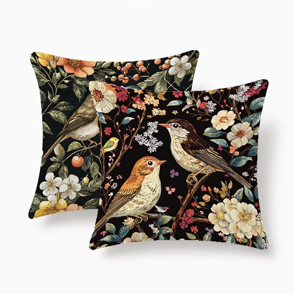 Housses de coussin 55x55 lin lot de 2 imperméables oiseau