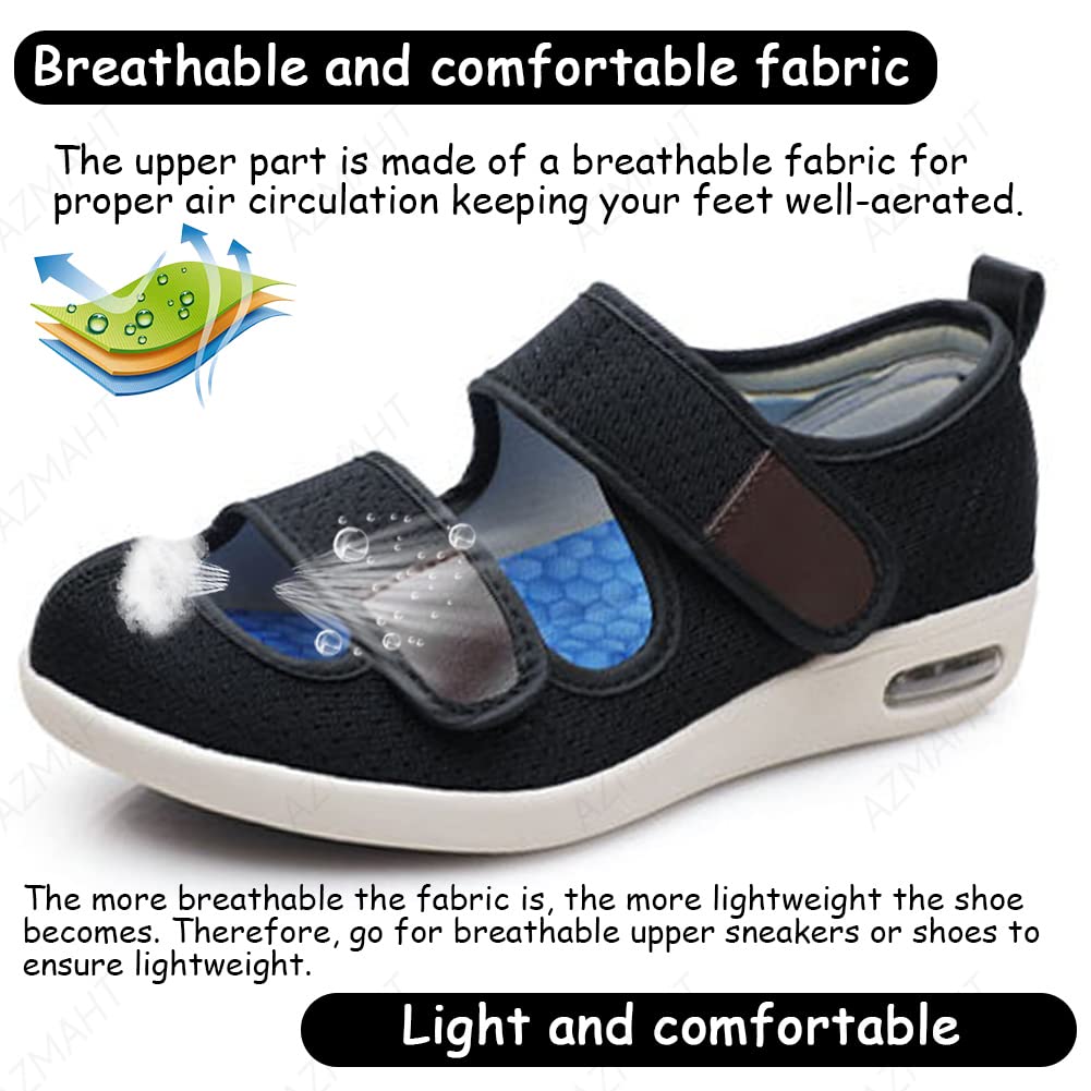 Zapatilla Ancho Especial Mujer Empeine Alto pies hinchados Extra Anchos Zapatos Vendaje Ortopédico Verano Sanitarios Zapatos de Ensanchamiento de Fertilizante de Gran Tamaño Plus,Negro,36 EU