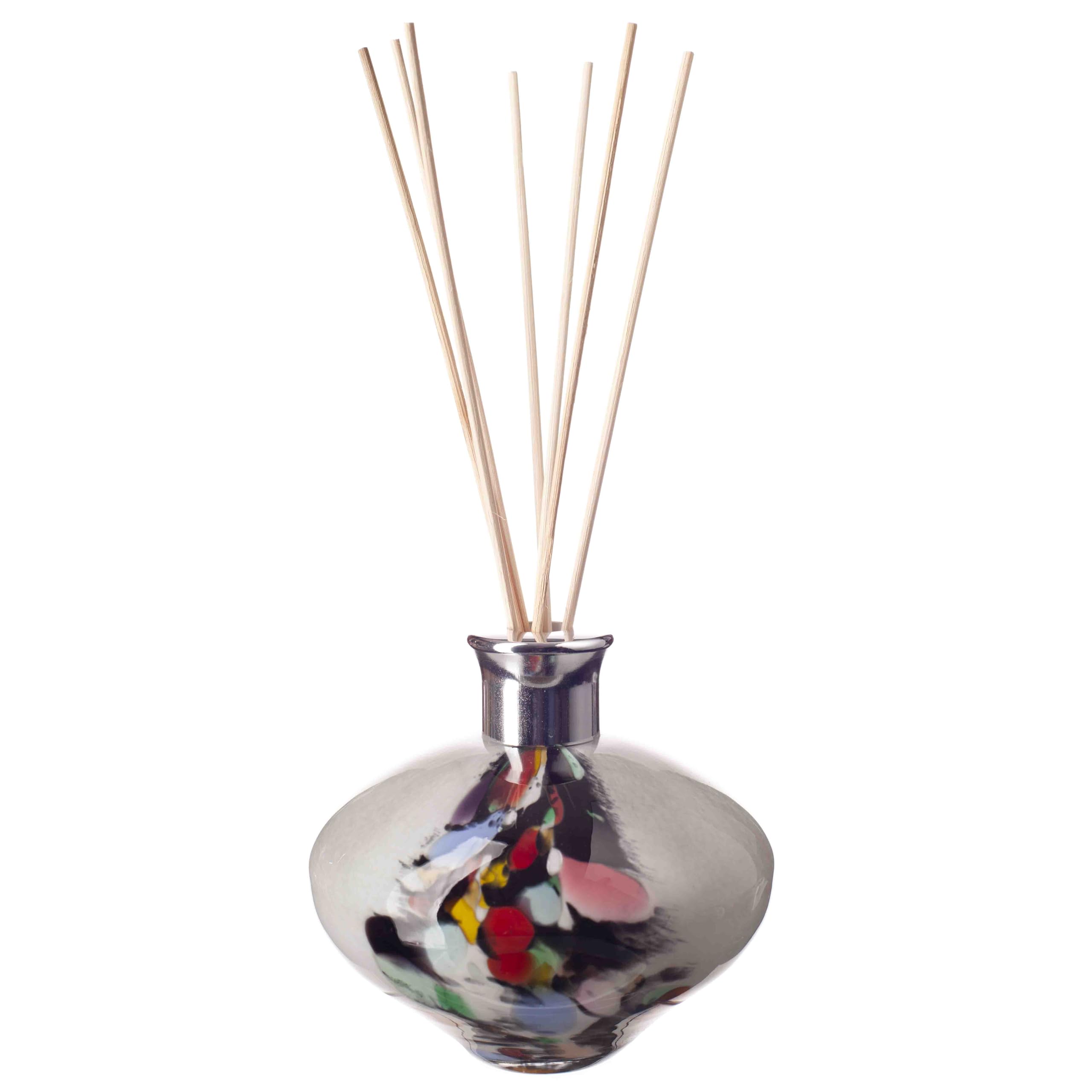 Amelia Art Glass Grey & Multi Colour Oval Reed Diffuser In Light Grey & Multicoloured (Grey Inferno)