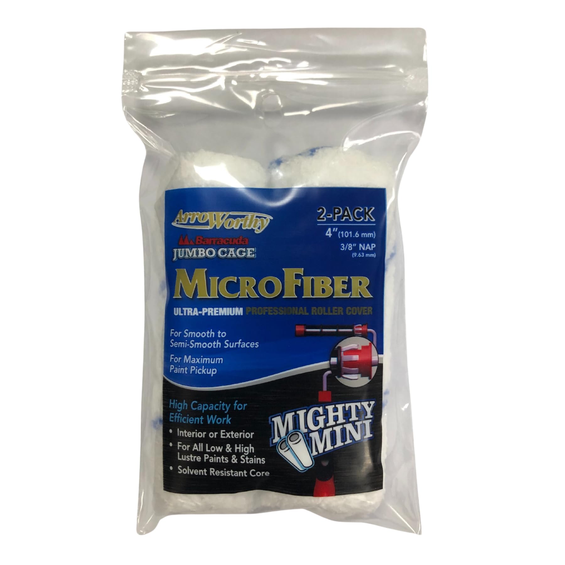 Arroworthy Microfiber Nap Jumbo Cage Roller Refill Twin Pack - 4" x 3/8”