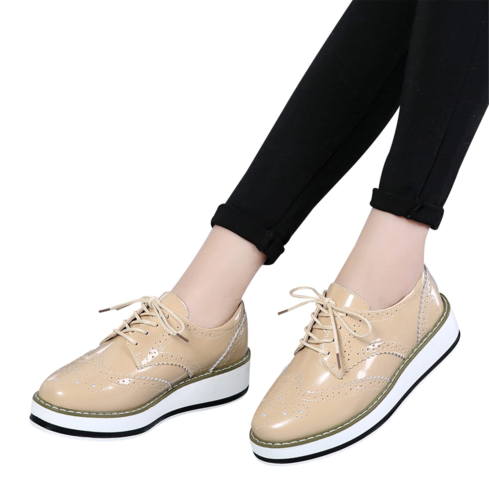 ANUFER Donna Allacciare Brogues Scarpe da Allenamento Casuale Piattaforma Creepers
