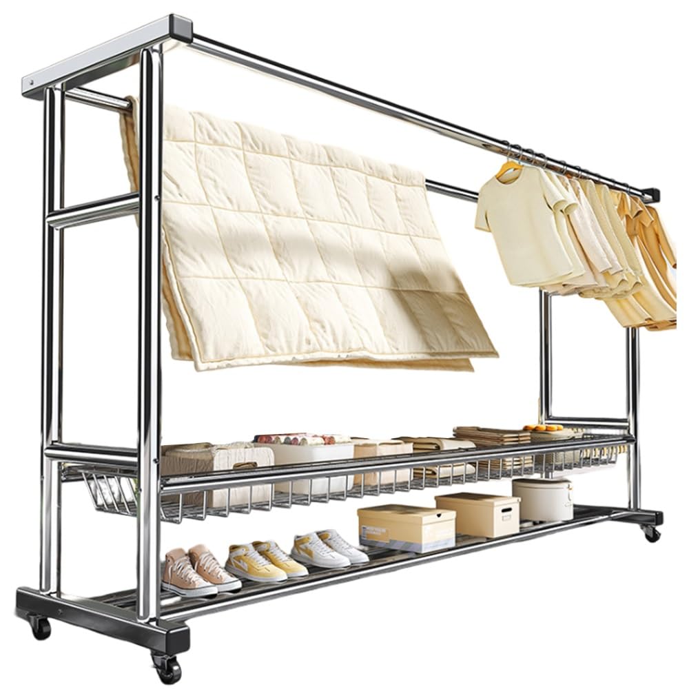 Wäscheständer mit Seilzug, freistehender Wäscheständer for drinnen und draußen, Wäscheständer aus Edelstahl for Wäsche, Badezimmer und Balkon(150 * 50 * 150cm)