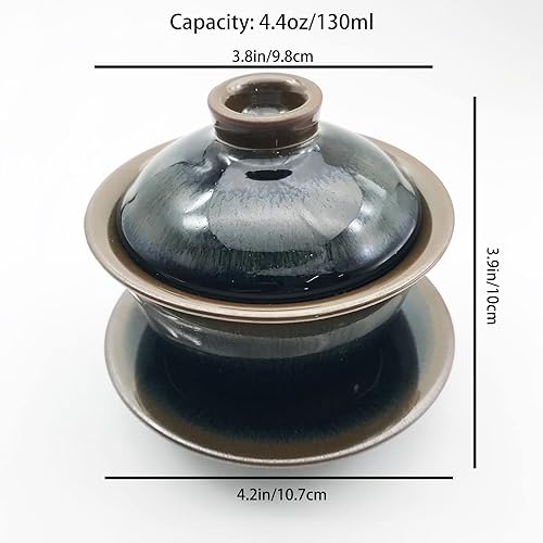 Miniatura 3 de 4.4 oz4.4fl oz Jianzhan Gaiwan - Tetera de porcelana china Kung Fu Tenmoku Gai Wan patrón de agujas azules