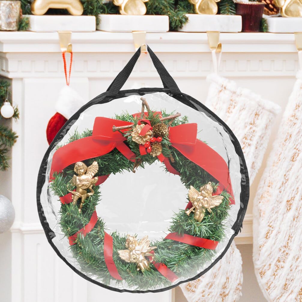 PRETYZOOM Christmas Wreath Storage Bag Transparent Wreath Holder Pouch with Zipper and Carry Straps for Xmas Decorations for Storing and Holiday Accessories