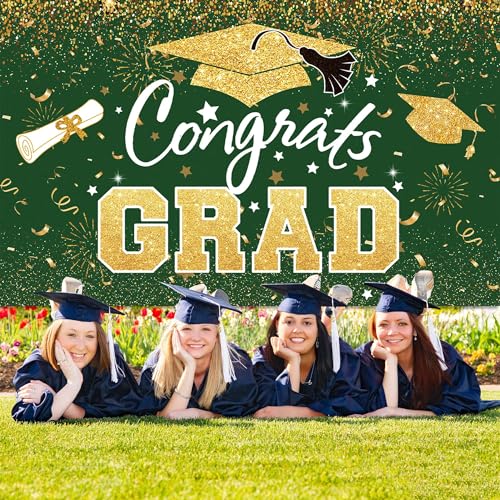 Fondo para fiesta de graduación verde y dorado 70.8x43.3 pulgadas miniatura 3