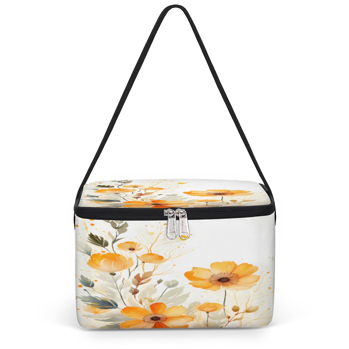 GzLeyigou Yellow Floral Lunch Bags for Women Men 9 Cans, Hot & Cold Food Delivery Bag Insulated Grocery Bag Insulated Lunch Box Flowers Cooler Bag for Office Work Picnic Beach