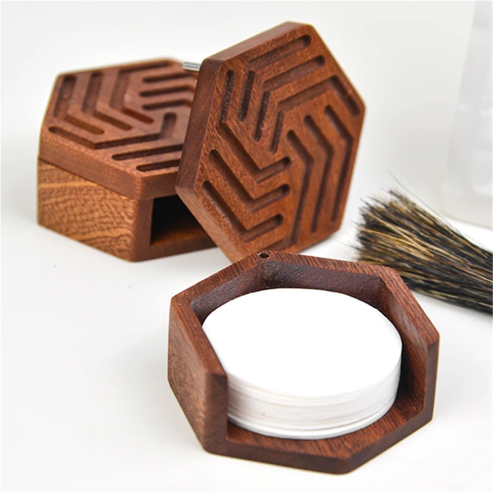 Kaffeefilter-Halter Holz Kaffee Filter Papier Lagerung Box Filter Halter 51mm 53mm 58mm 60mm Topf Filter Papier Massivholz Lagerung(Brown B)