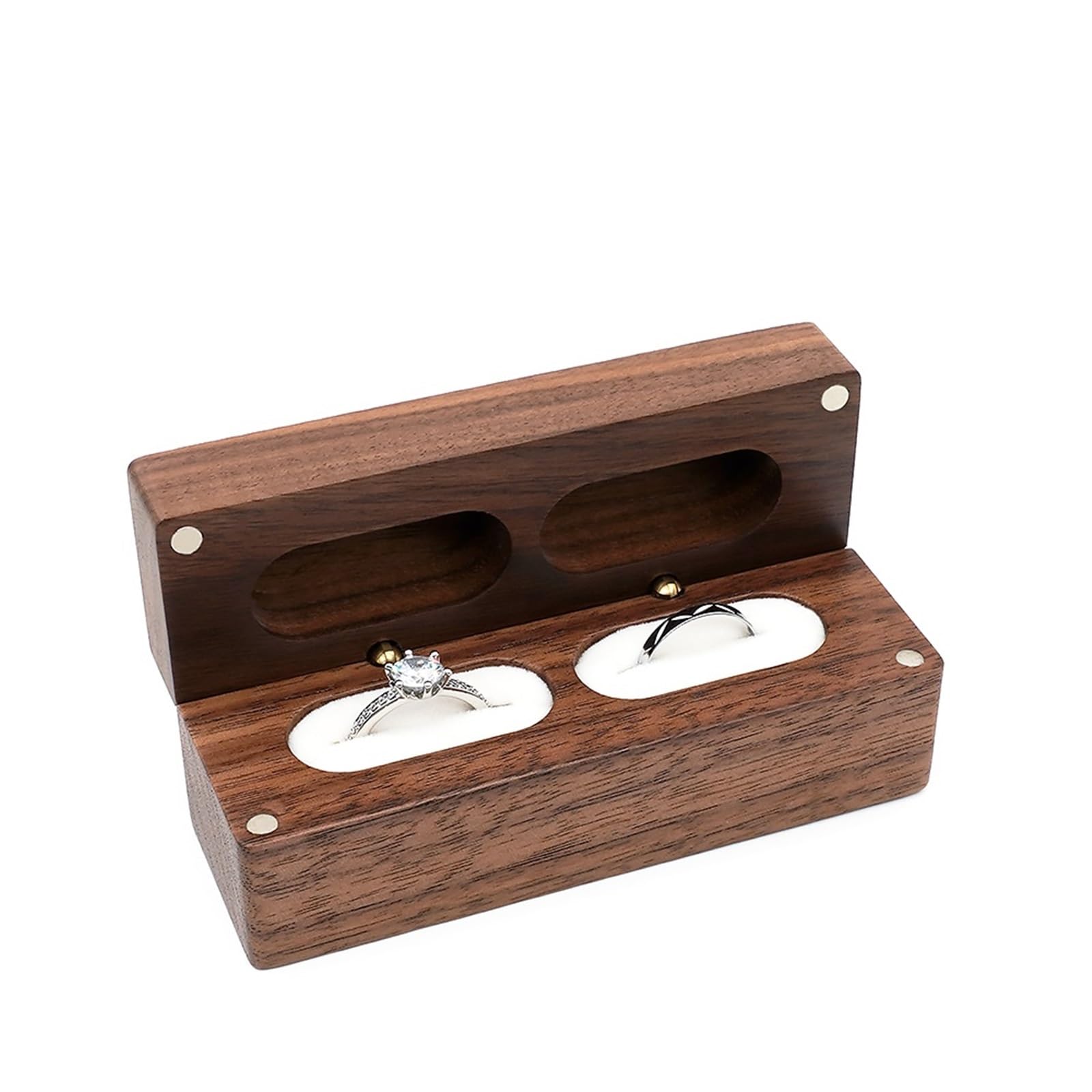 Ring Box Walnut Wooden Ring Box Diamond Pendant Neckl Ace Earring Display Packaging Case With Colors Organizer Storage(RB526-C1 WHITE,NO ENGRAVING)