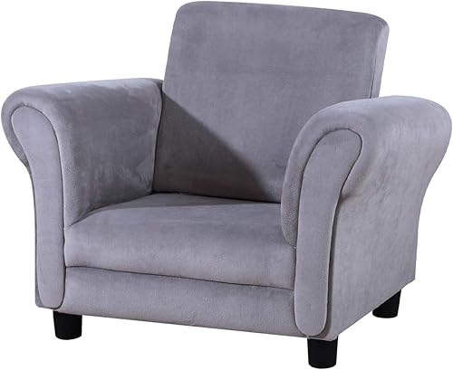Getifun Sillón individual tapizado para niños, pequeño sofá para tollder con marco de madera y terciopelo (gris)