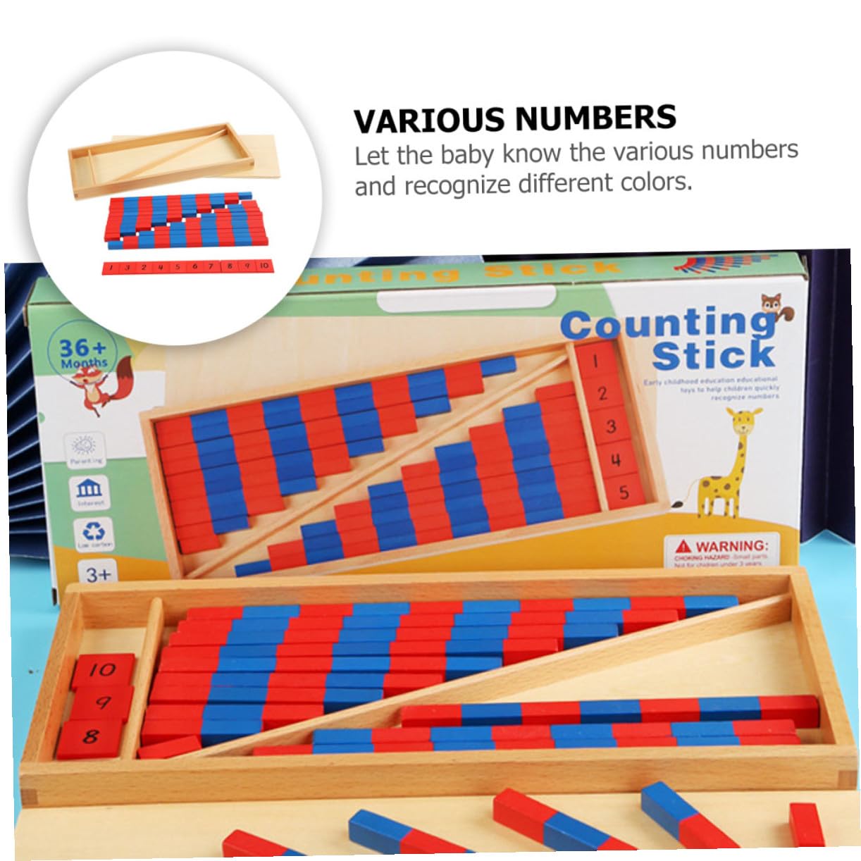 VANZACK Giocattolo Didattico Montessori Numeri Rosso Blu Plastico | Ambiente Educativo e Scuola Materna, per Bambini e Bambine, Abilità Operative Matematiche