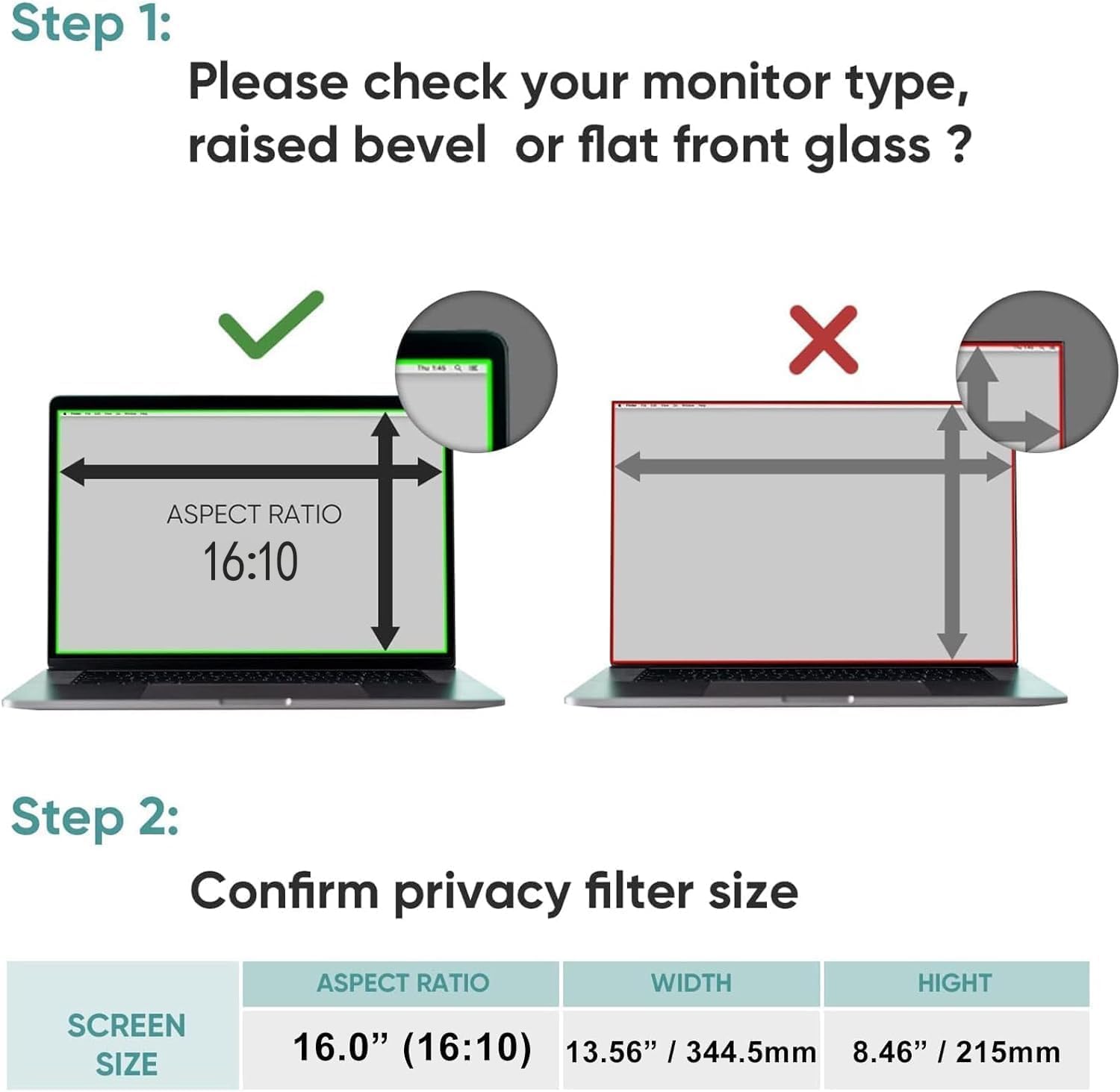 Privacy 16 inch Screen Protector Compatible with HP/Dell/Acer/Samsung/Lenovo/Toshiba 16:10 Widescreen Display - Monitor, Desktop PC, Anti Glare Blue Light Protector Private Security Filter with Camera Cover