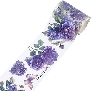 CRASPIRE Flower PET Tape Stickers Decorative Journal Tape Alice Blue Vintage Retro Floral Aesthetic Summer Adhesives Wrapping Stickers Rolls for Scrapbook Journals Planners Gift Arts DIY Crafts