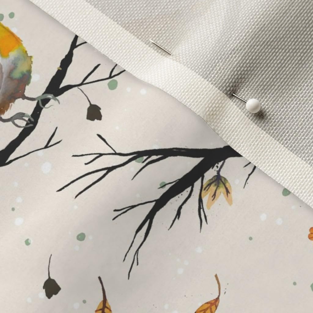 Spoonflower Fabric - Bird Branches Autumn Beige Cute Birds Woodland Animals Winter Printed on Upholstery Velvet Fabric Fat Quarter - Upholstery Home Decor Bottomweight Apparel