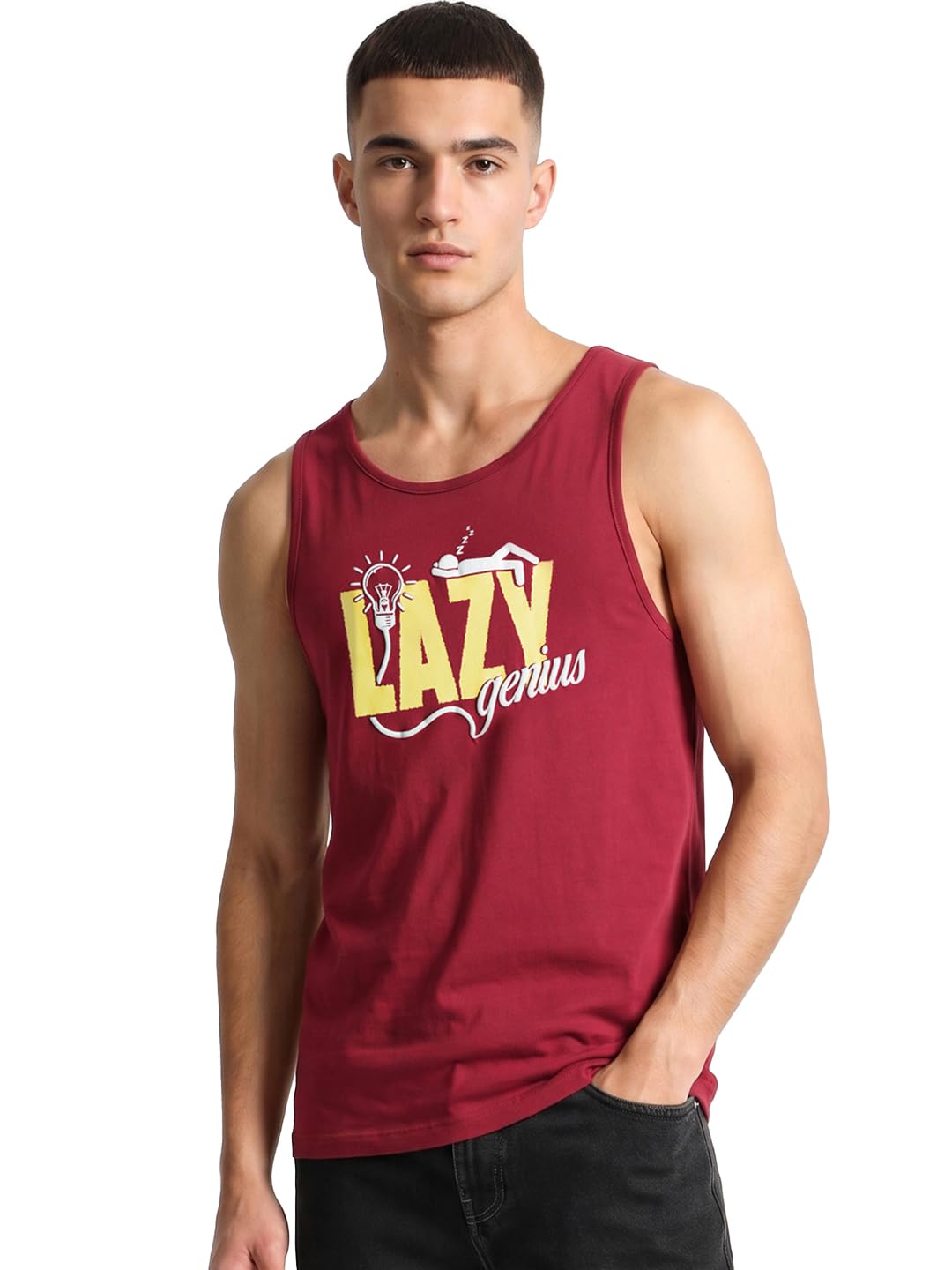 bewakoof Men's Graphic Print Regular Fit Sleeveless Round Neck Pure Cotton Vest-picture-22
