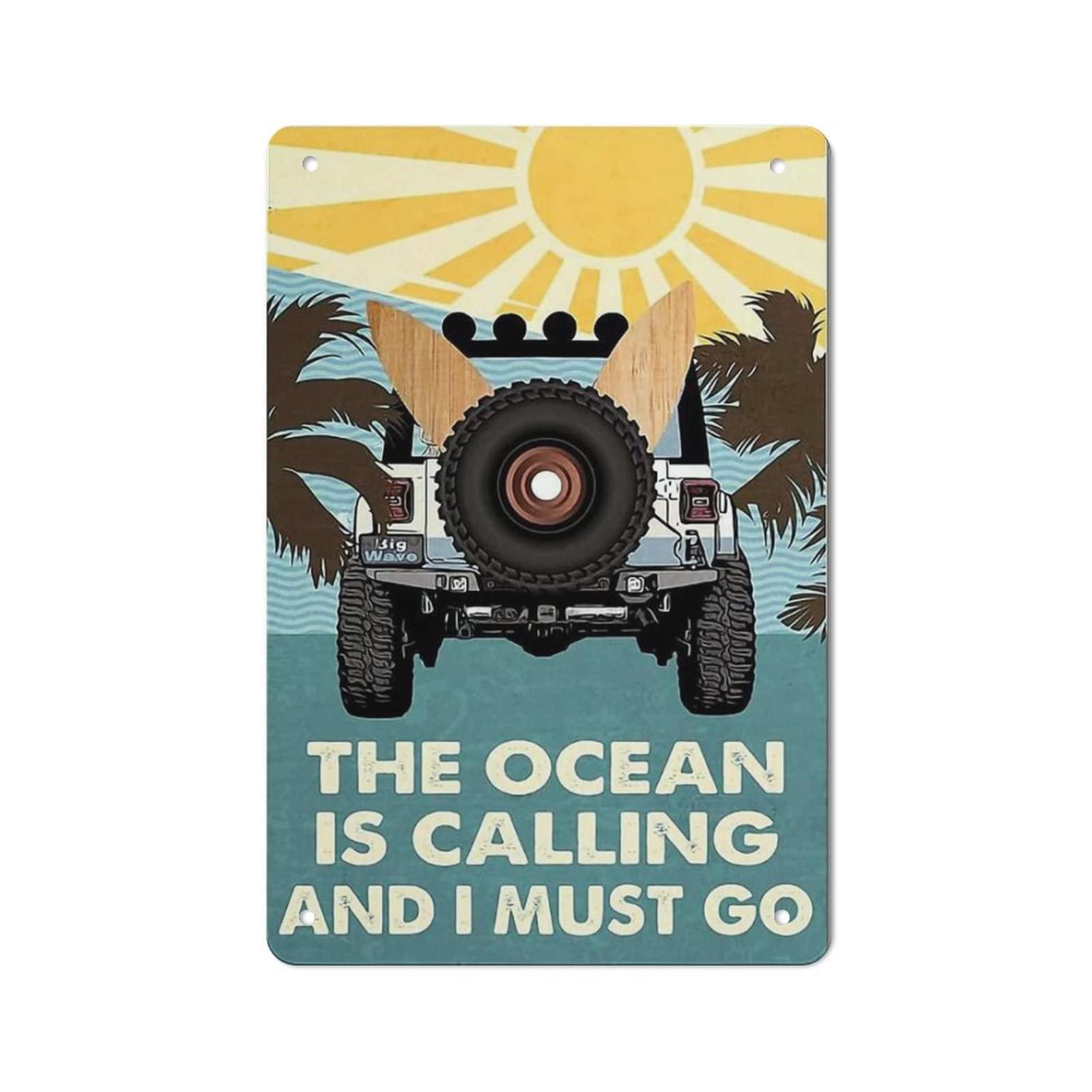 AOOEDM The Ocean Is Calling And I Must Go Tin Metal Sign Wall Decor Funny Inspirational Quote Wall Art Sign Vintage Tin Signs For Home Coffee Bar Man Cave Sign Pub Poster