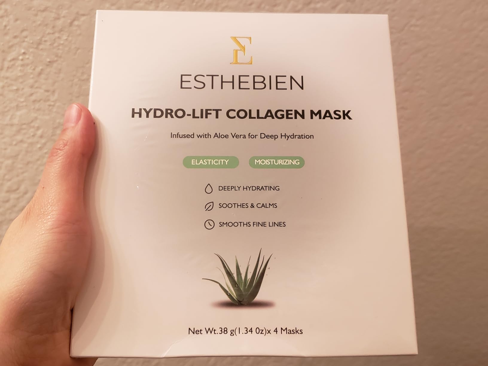 ESTHEBIEN Overnight Face Mask – Aloe Vera Hydrating Hydrogel Sheet Mask, Collagen Hydro Lift, Soothing & Moisturizing for Dry & Sensitive Skin, 4 Pack