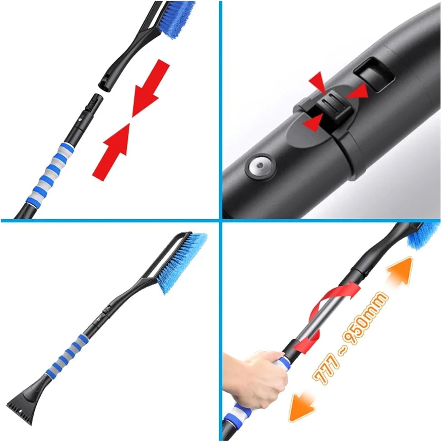 2-in-1 Removable Telescopic Car Snow Brush Winter Automotive Supplies Multi-Purpose Mounted Shovel(Red 1PC)