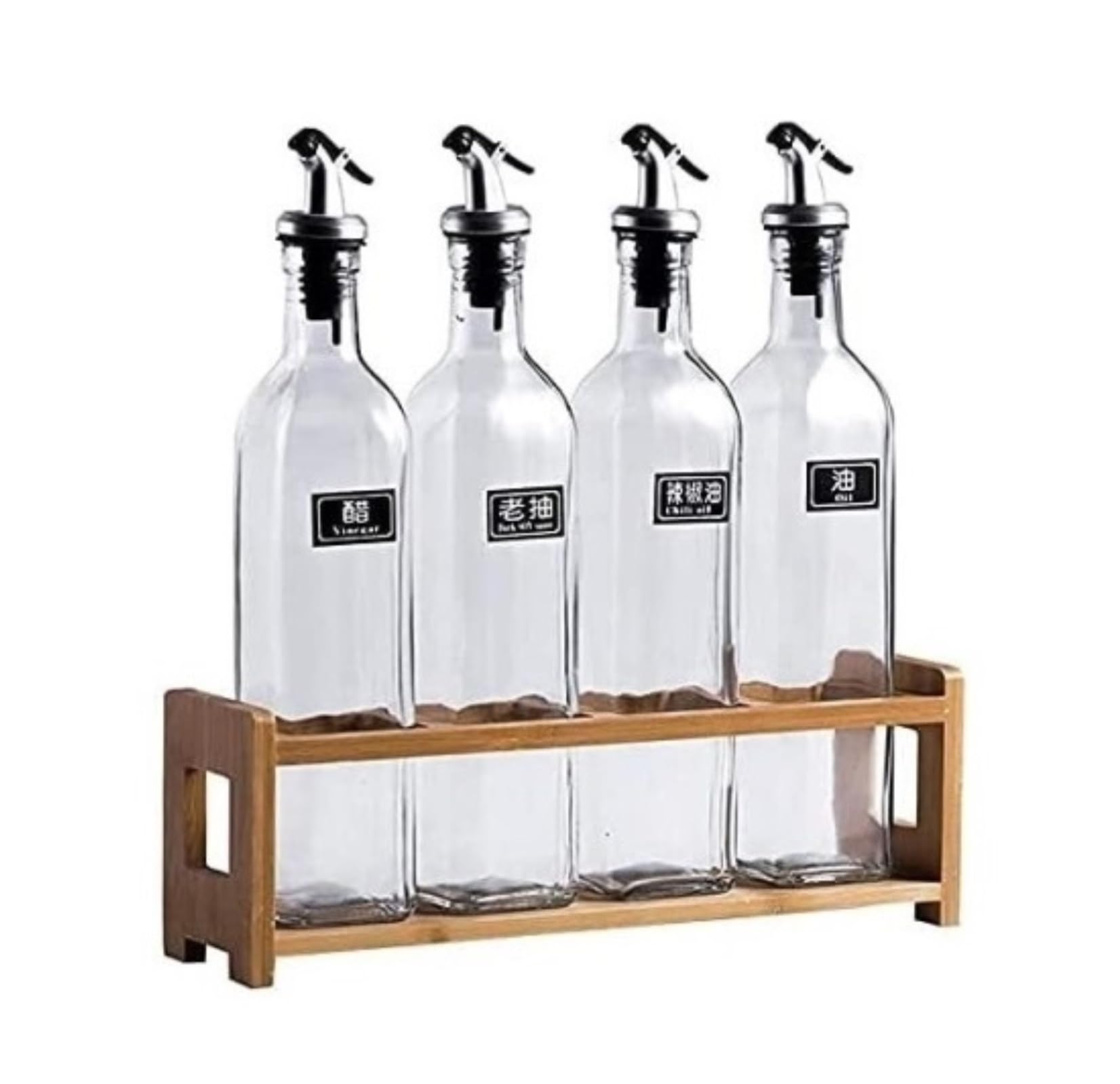 Dozownik oleju i octu Butelka z dozownikiem oliwy z oliwek, olej i ocet Cruet, 500ml butelki z octem i olejem zestaw dozowników z uchwytem na drewno Gotowanie