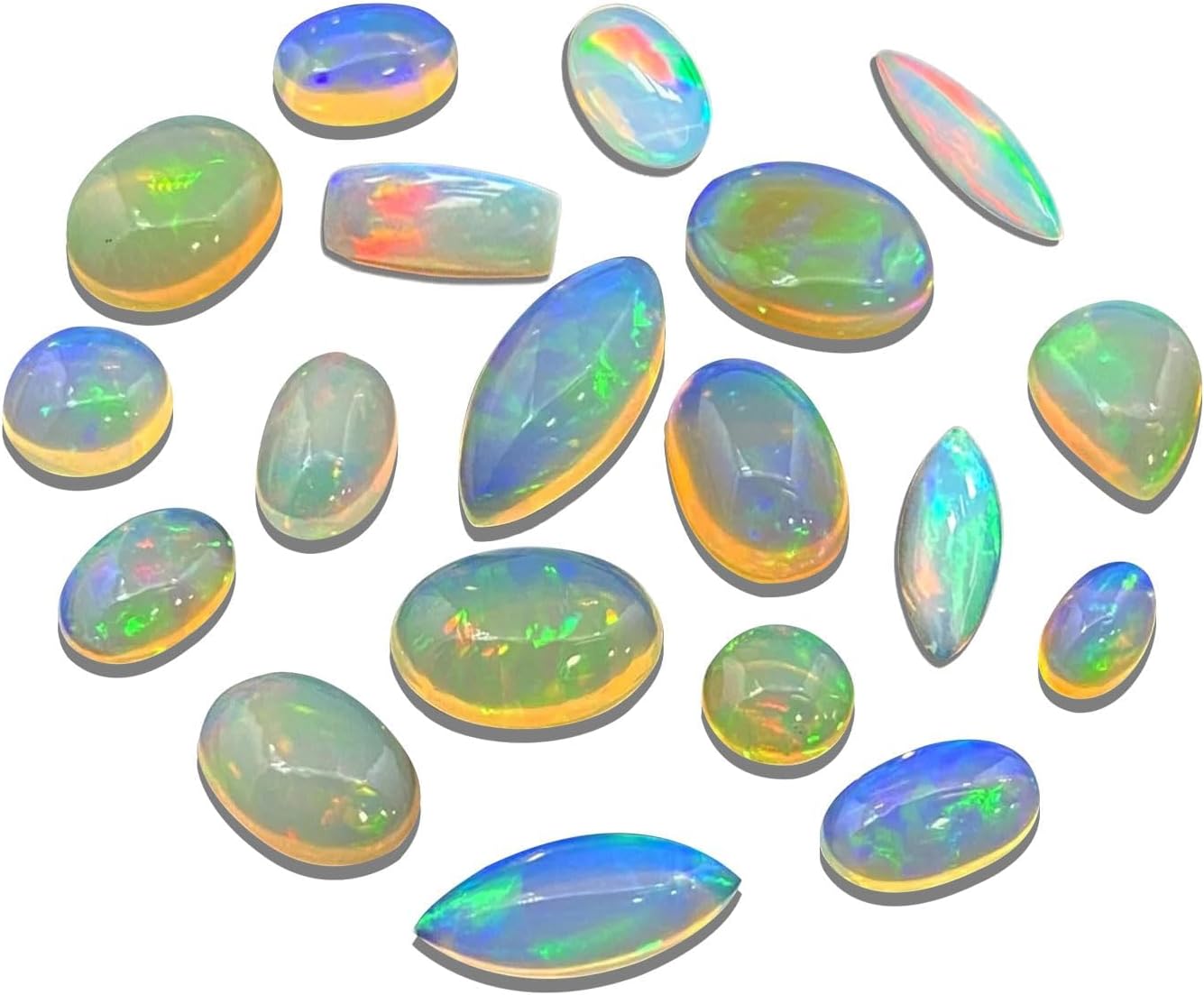 Natural AAAA+ Ethiopian Opal Cabochons Lot (2-10ct, 4-12mm, 3-25pcs Pack) - Multi Shape Cabochons for Jewelry Making & Gifts