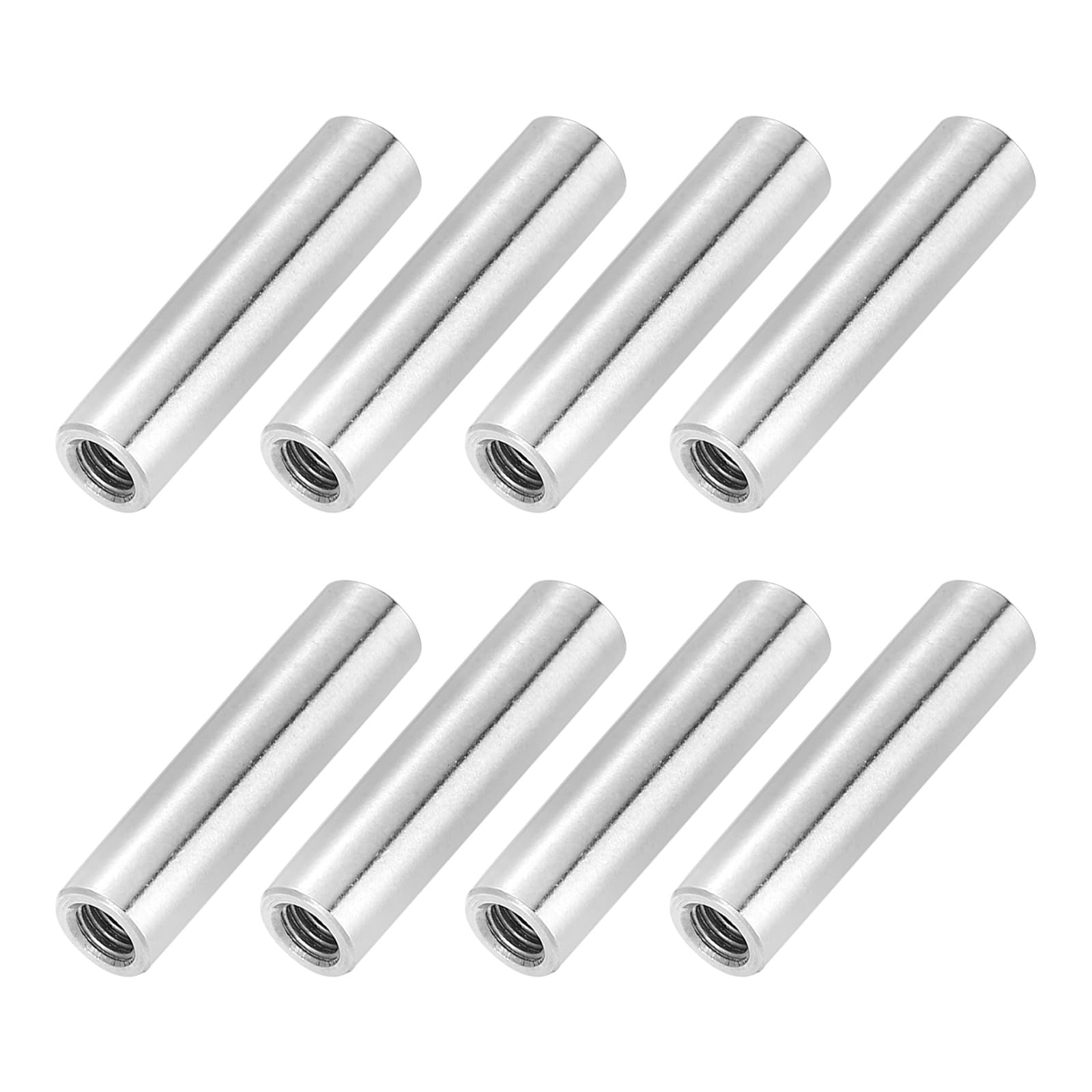 PATIKIL M4x0.7mm Pitch 304 Stainless Steel Round Coupling Nuts, 8 Pcs 25mm / 0.98" Length Metric Coarse Thread Connector Sleeve Rod Bar Stud Fully Threaded Nut Fastener, Silver Tone