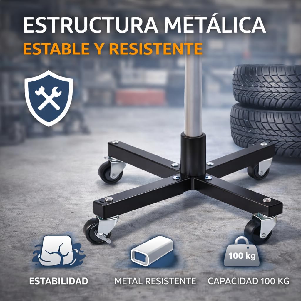 Soporte para 4 Ruedas con Ruedas y Freno, Rack portaneumáticos hasta 100 kg, Soporte Vertical para Llantas y neumáticos, Organizador de Ruedas para Garaje y Taller, Base metálica Estable