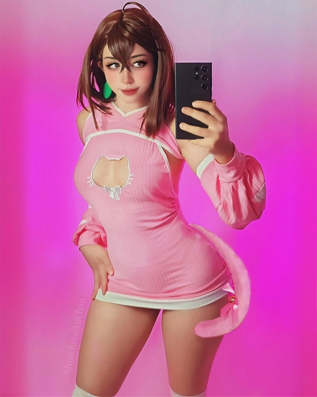 KORURACLUB Sexy Cat Maid Outfit Womens Lingerie Set Kitten Cat Claw Cosplay Sexy Sweater lingerie animal Cosplay lingerie: Pink Tabby XS-M