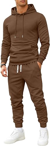 SamLng Two Piece Sets for Men Long Sleeve Kangaroo Pocket Pullover Hooded Sweats